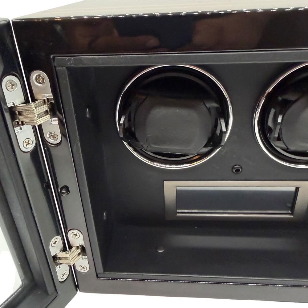 Dual Watch Winder Ebony Wood Grain Finish Black Automatic Watch Box with Adapter - Picture 8 of 16